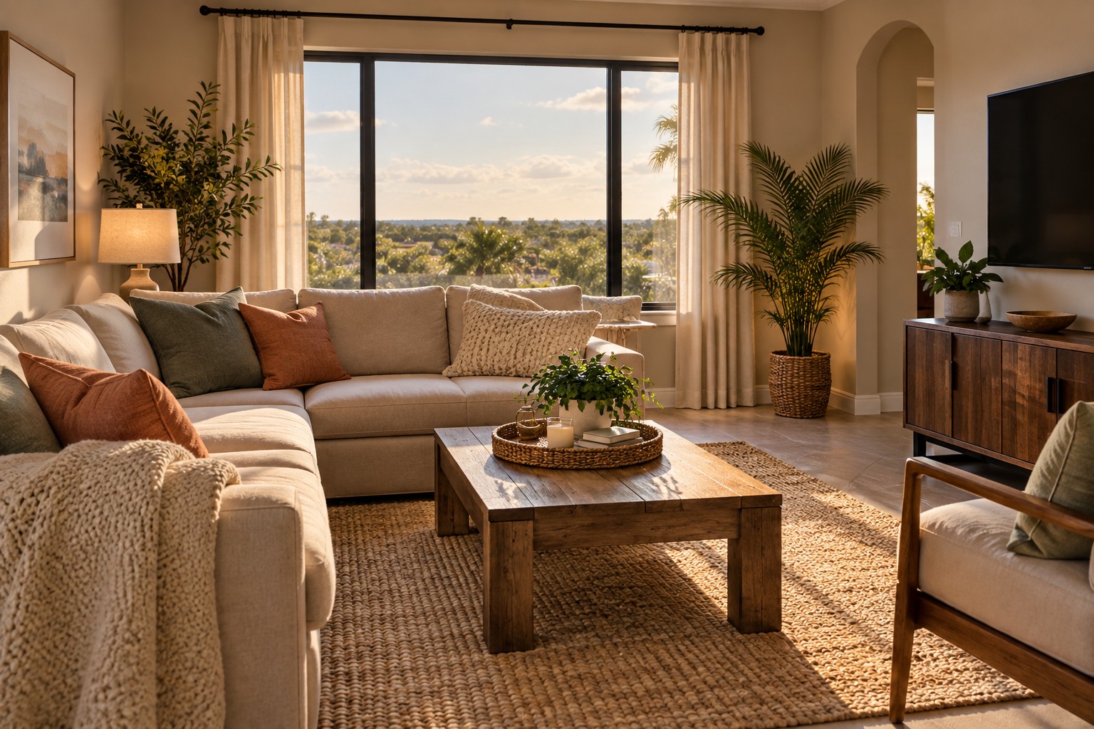 A cozy Orlando area living room, illustrative